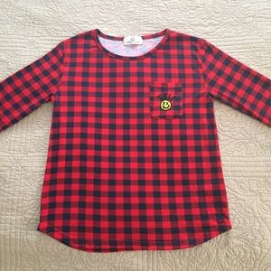 Smiley Embroidered Check Longsleeve Top